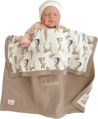 Personalized Baby Blanket with Name – Handmade 100% Organic Cotton Newborn Gift | Custom Knit