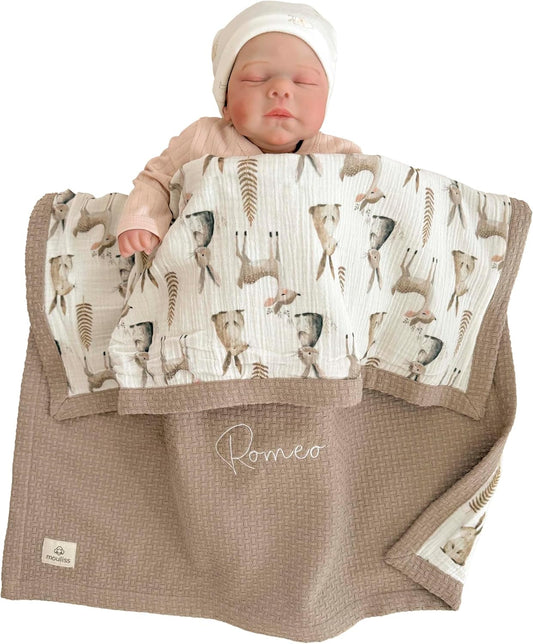 Personalized Baby Blanket with Name – Handmade 100% Organic Cotton Newborn Gift | Custom Knit