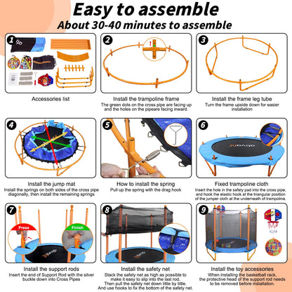 ATIVAFIT 60″ Indoor‑Outdoor Kids Trampoline Mini Rebounder with Safety Net & Hoop, Ideal for