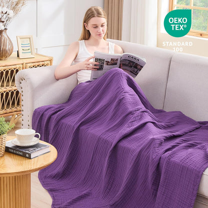 EMME Cotton Muslin King Blanket Bed Layering Breathable Gauze Blanket Soft Lightweight Blankets