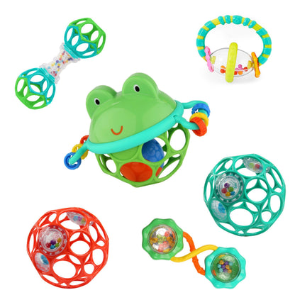 Bright Starts Little Shakers 6pc Gift Set, Easy-Grasp Oball Technology, Baby Rattles, Balls and