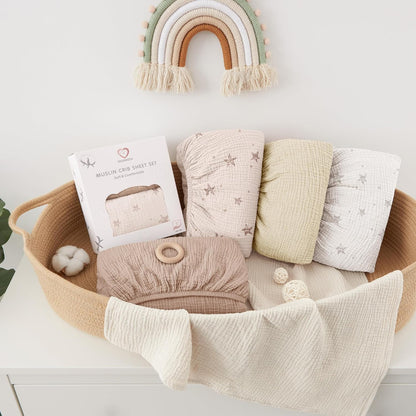 Bearmoss Muslin Mini Crib Sheets for Pack N Play Mattress - 100% Cotton - 38"x24" Soft Breathable