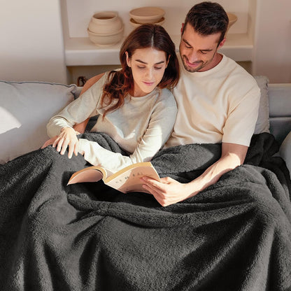 Exclusivo Mezcla Queen Size Flannel Fleece Blanket, Super Soft Velvet Plush Bed Blanket, Fuzzy Cozy and Warm for All Seasons, 90x90 Inches, Dark Grey