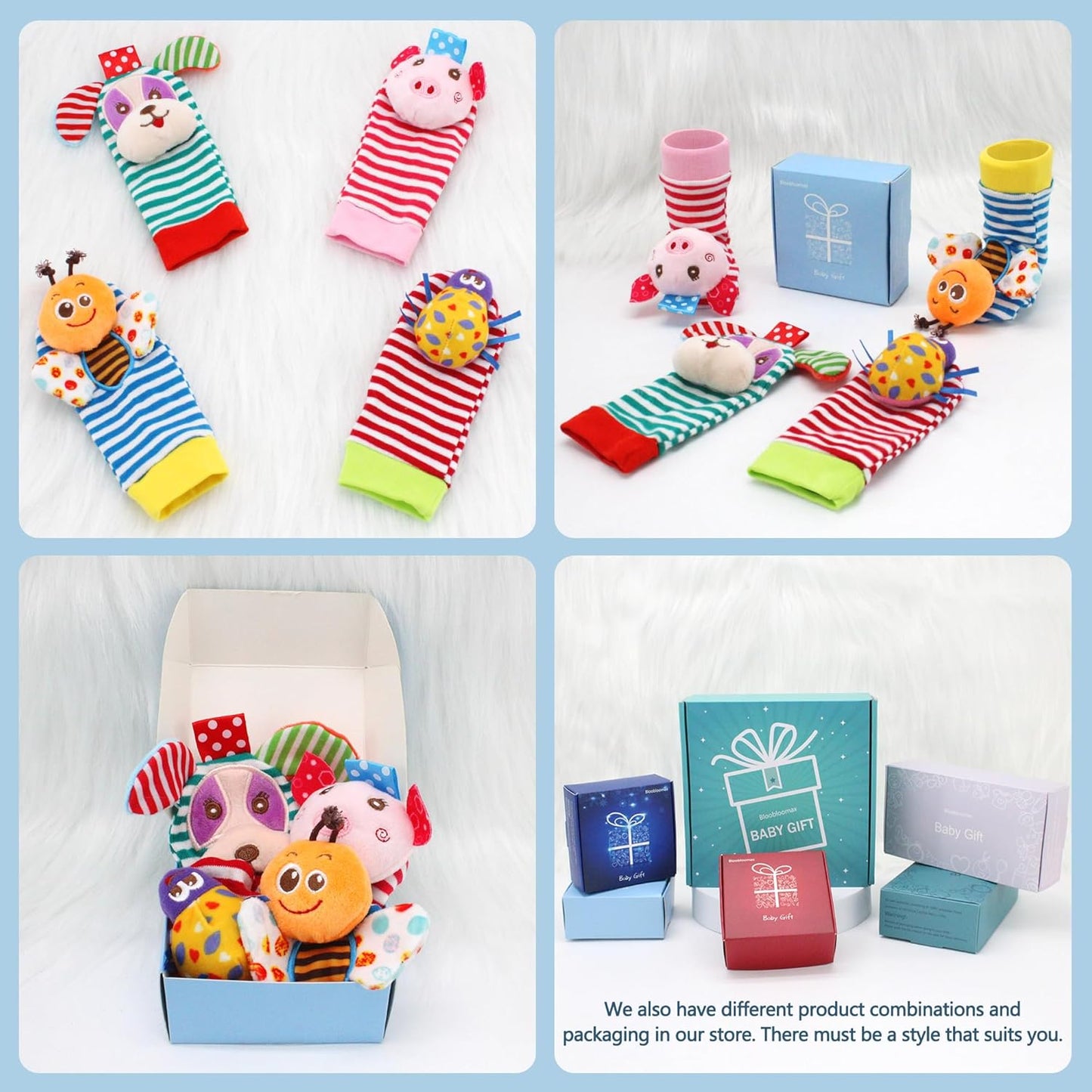 BLOOBLOOMAX Sock rattles for Babies 0-24 Months Baby Animal Foot Finder Educational Toys