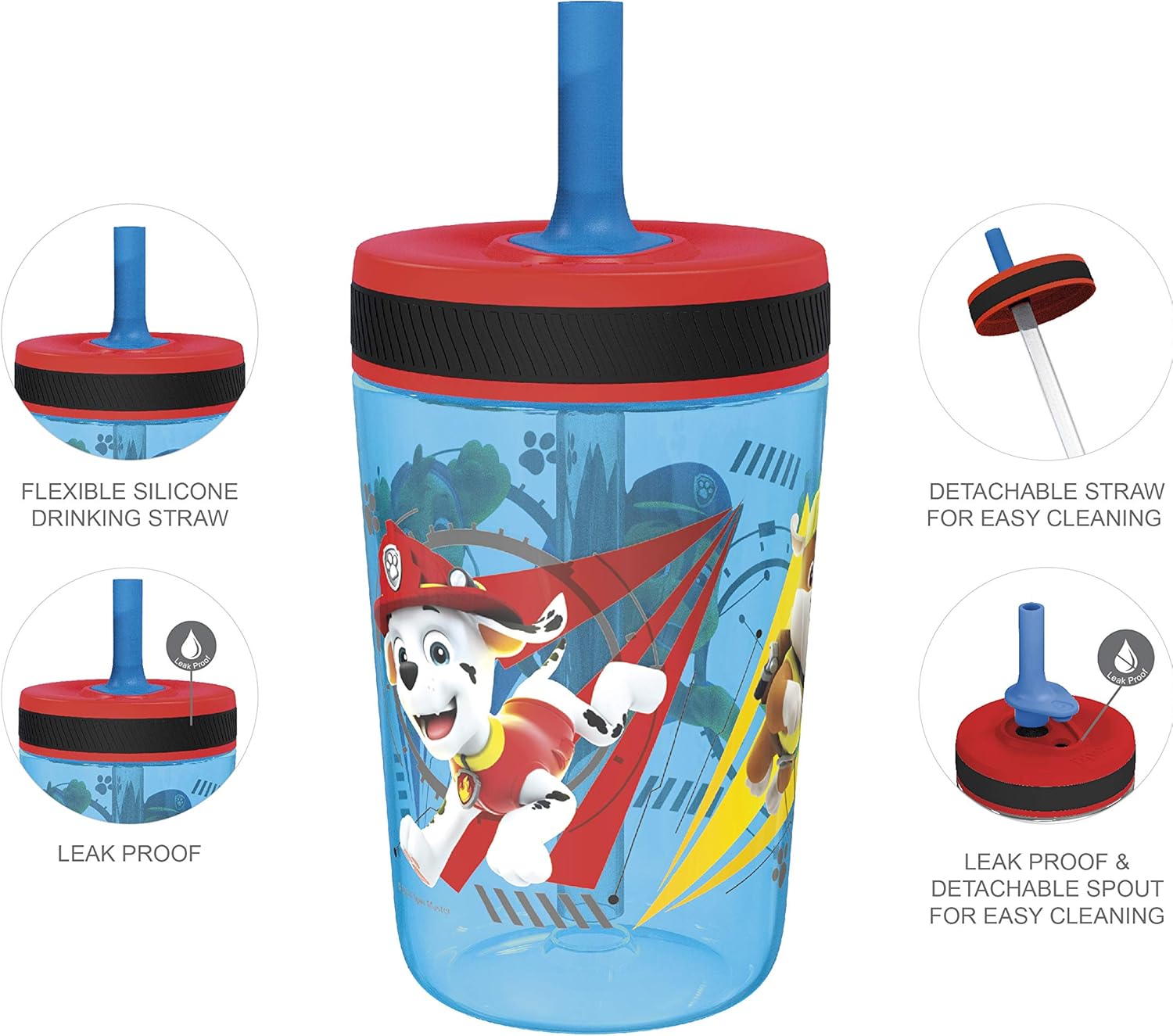 Zak Designs PAW Patrol Kelso Tumbler Set, Leak-Proof Screw-On Lid with Straw, Bundle for Kids