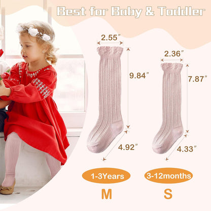 Zando Baby Knee High Socks - Infant to Toddler, Cotton Ruffle Socks, Warm Girls & Boys Long Stockings, 3-6 Pairs