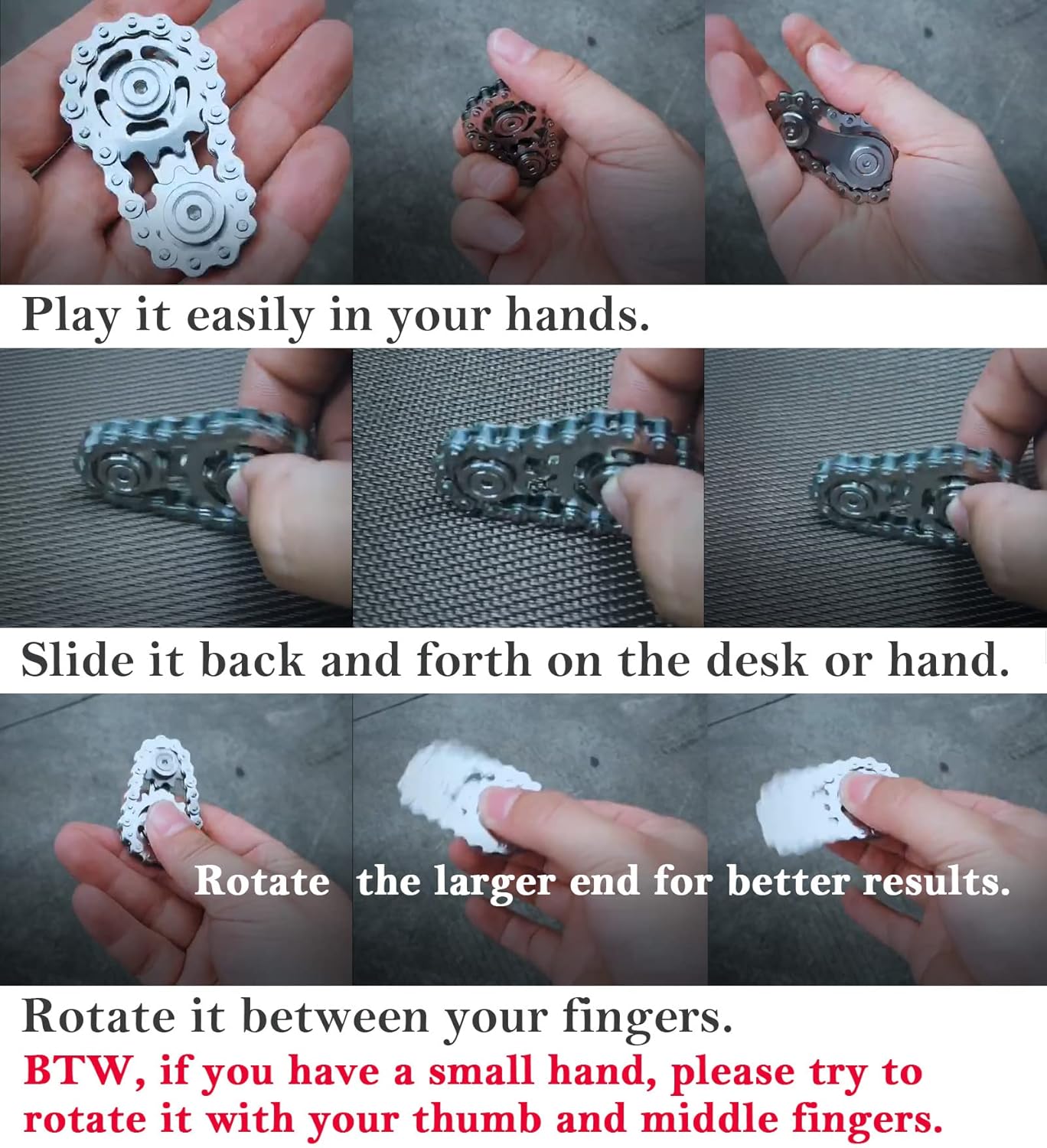 Sprocket Fidgets Chain Stainless Steel Fidget Cube Gears Linkage Bike Chain Novelty Fidget Block Kinetic Desk Toy Metal EDC Focus Meditation Break Bad Habits ADHD (Rainbow)