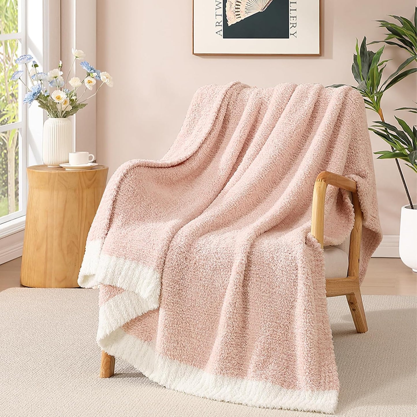 WRENSONGE Throw Blanket Cationic Dyeing Pink Soft Cozy Fluffy Warm Hand Made Weave Throw Blankets