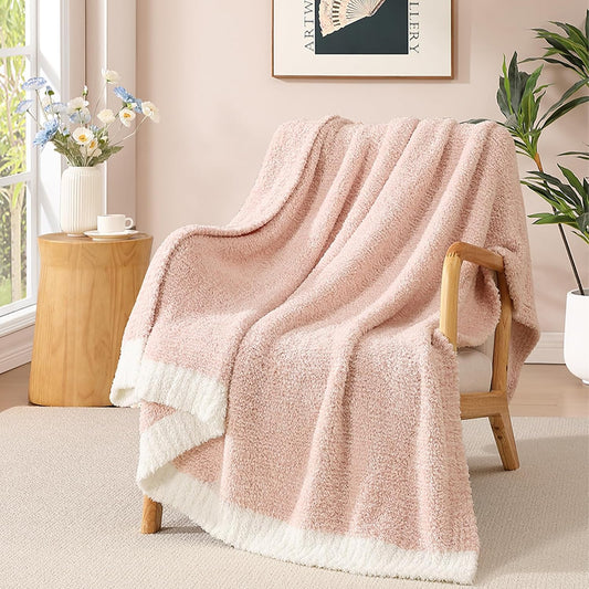 WRENSONGE Throw Blanket Cationic Dyeing Pink Soft Cozy Fluffy Warm Hand Made Weave Throw Blankets