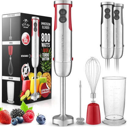 Zulay 4-in-1 Immersion Stick Mixer Hand Blender - 800 Watts, 12 Speeds, 5-ft Power Electric Cord