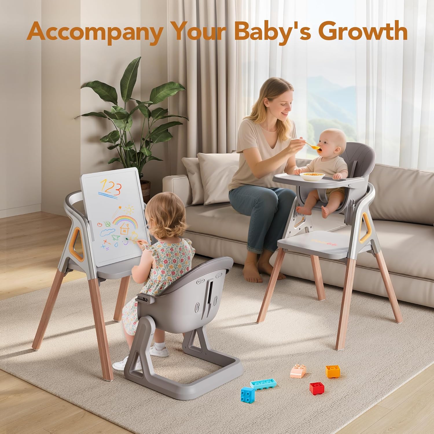 CoziBB Baby High Chair, 6 in 1 Convertible Growing Baby Highchairs for Babies and Toddlers, Baby