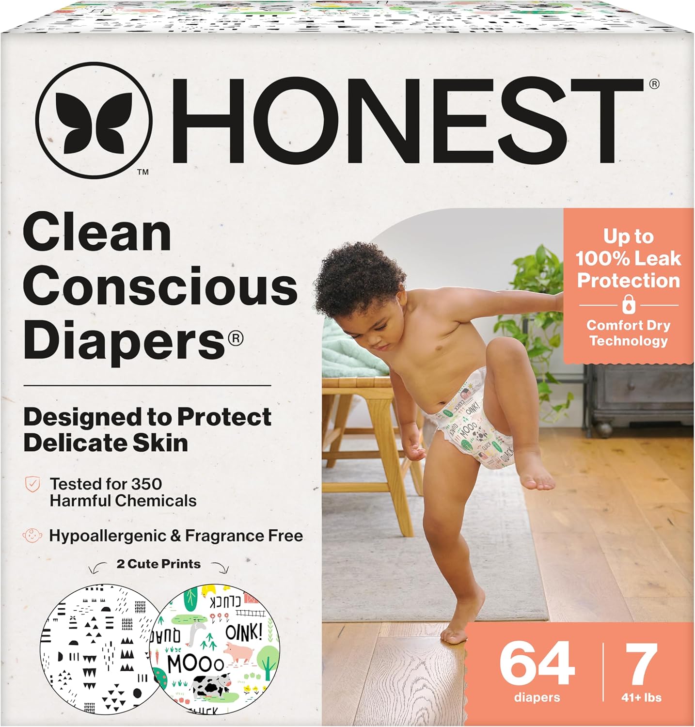 The Honest Company Clean Conscious Diapers for Delicate Skin | Up to 100% Leakproof |