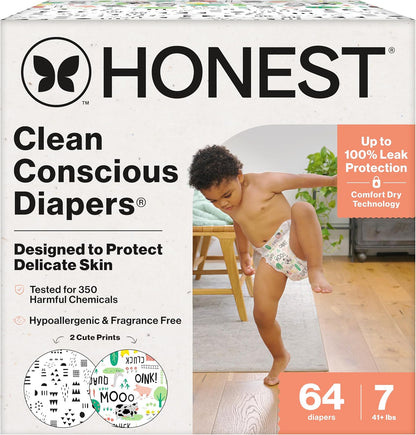 The Honest Company Clean Conscious Diapers for Delicate Skin | Up to 100% Leakproof |