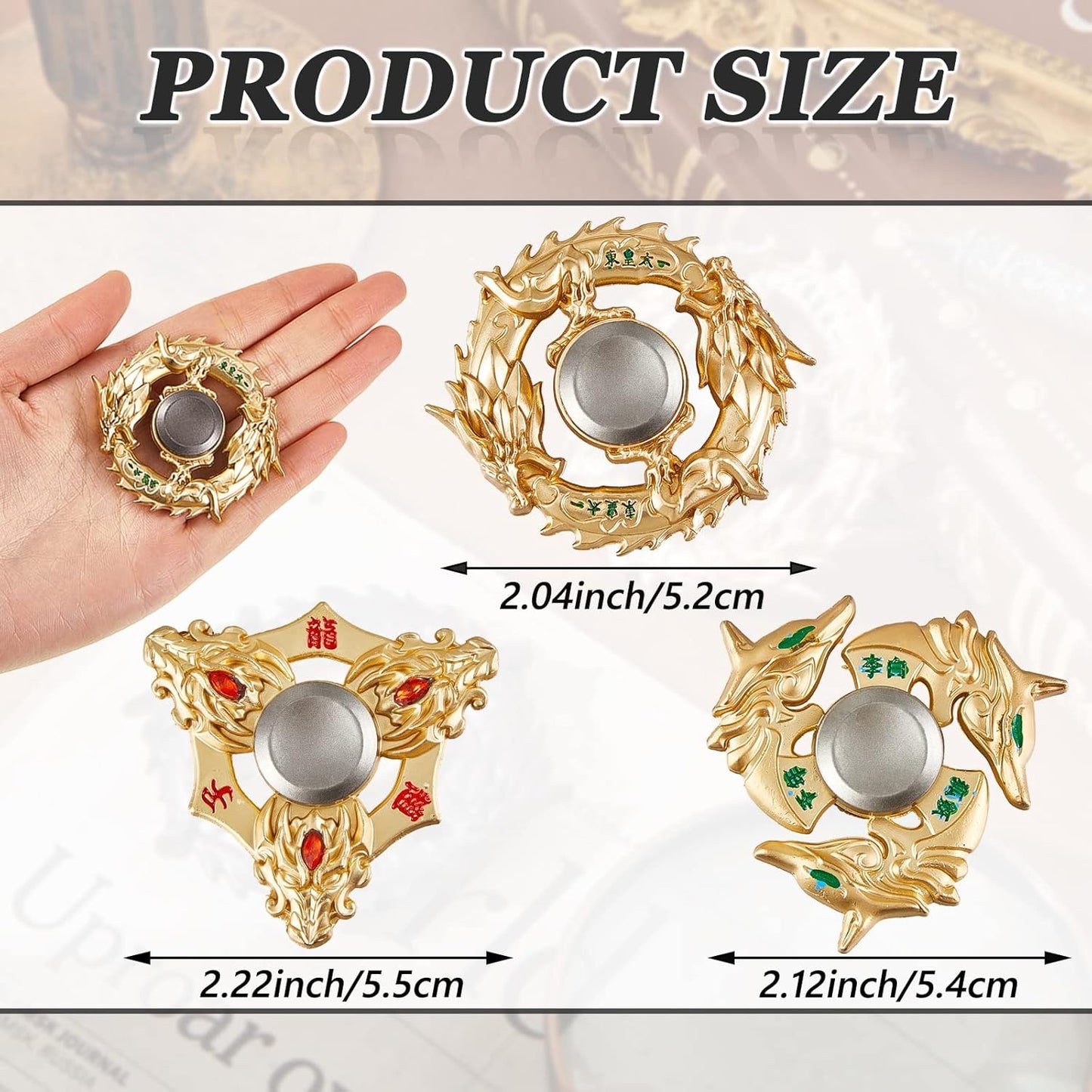 3 Pieces Golden Dragon Finger Spinner Toys Hand Dragon Fingertip Spinner Metal Gold Spinner Anxiety Stress Relief Toy Small Sensory Gadgets for Adults Party Favors