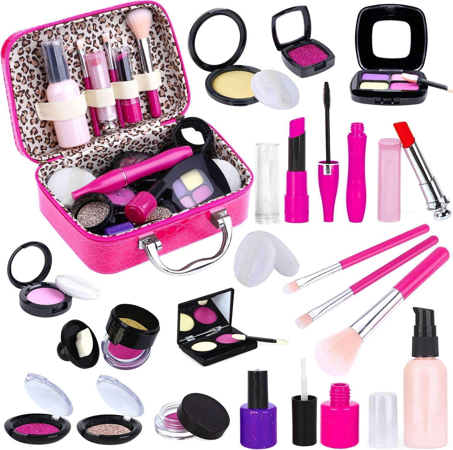 TEPSMIGO Pretend Makeup Kit for Girls, Kids Pretend Play Makeup Set - with Cosmetic Bag for