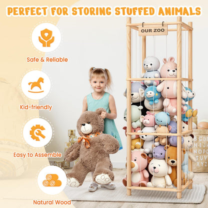Woodure Stuffed Animal Storage & Organizer, Wooden Cute Zoo Toy Holder for Toddler Rooms, Playrooms