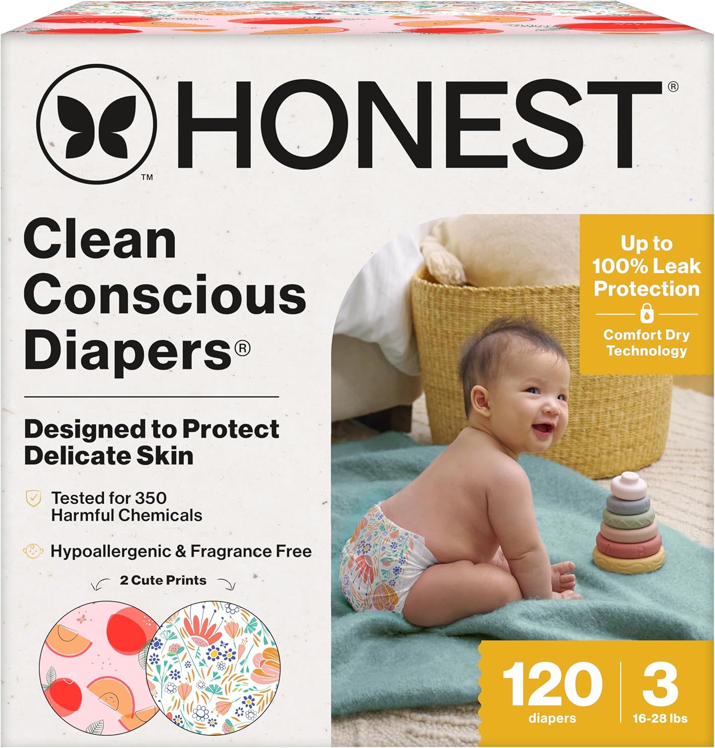 The Honest Company Clean Conscious Diapers for Delicate Skin | Up to 100% Leakproof |
