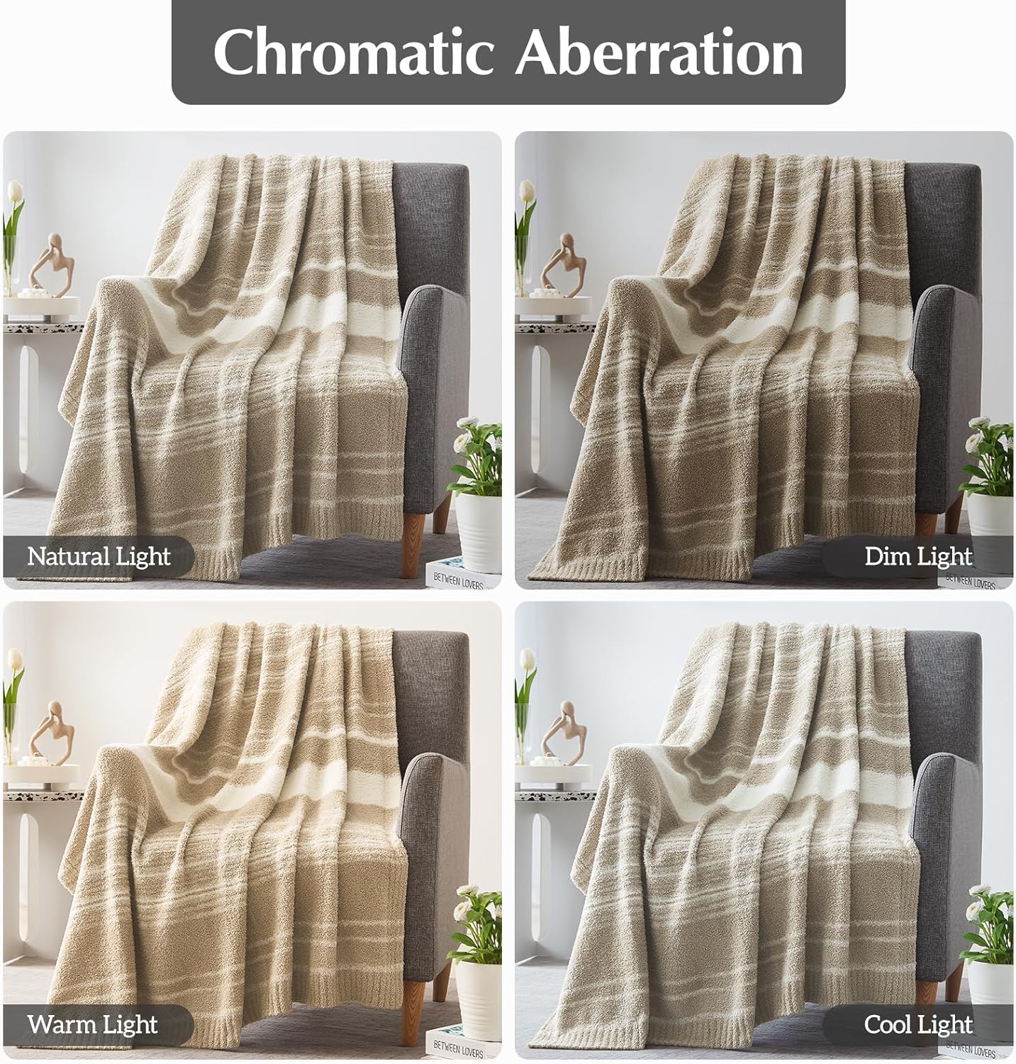 WRENGONGE Khaki Throw Blanket, 50x70 Soft Cozy Striped Throw Blankets for Couch, Sofa, Bed, Travel