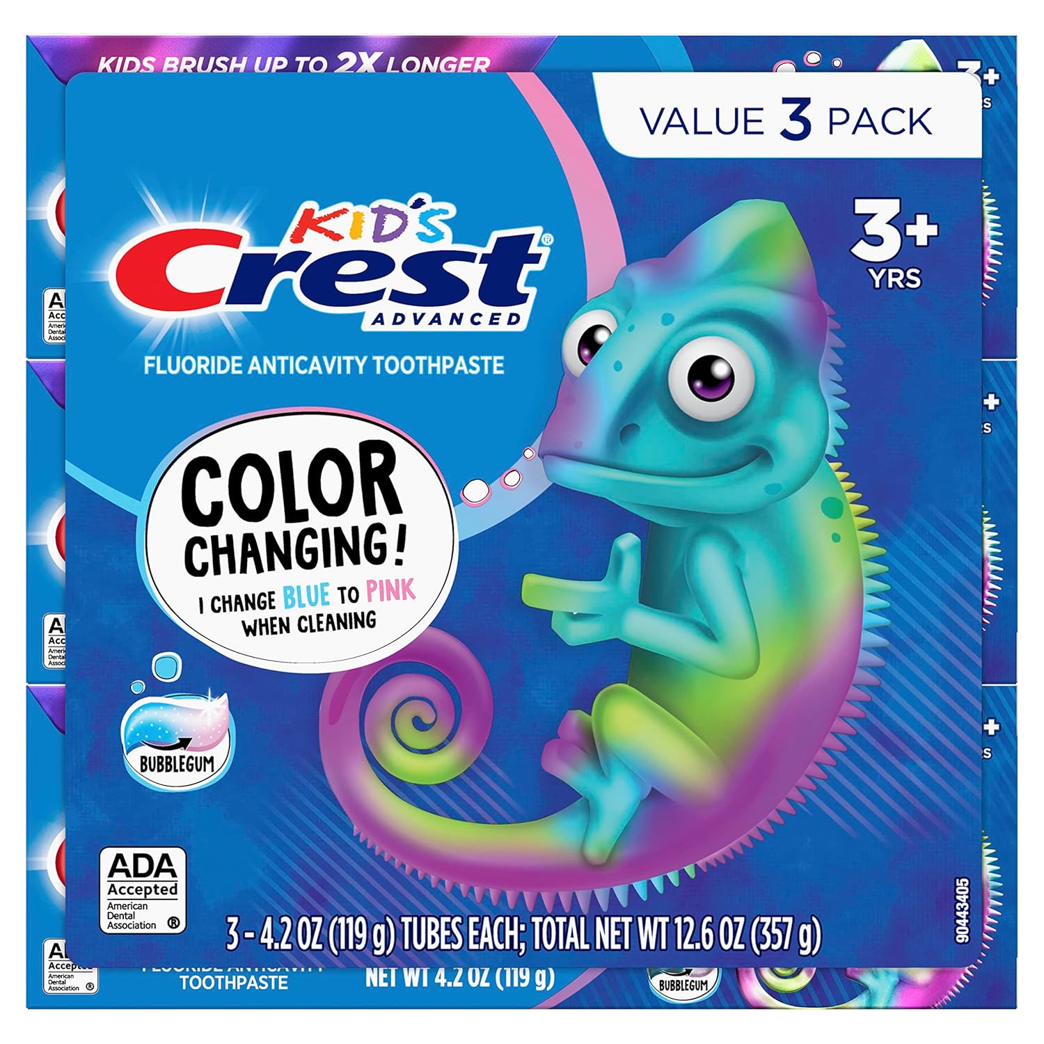 Crest Advanced Kid's Fluoride Toothpaste, Bubblegum Flavor, 4.2 oz, 3 Count, Color-Changing