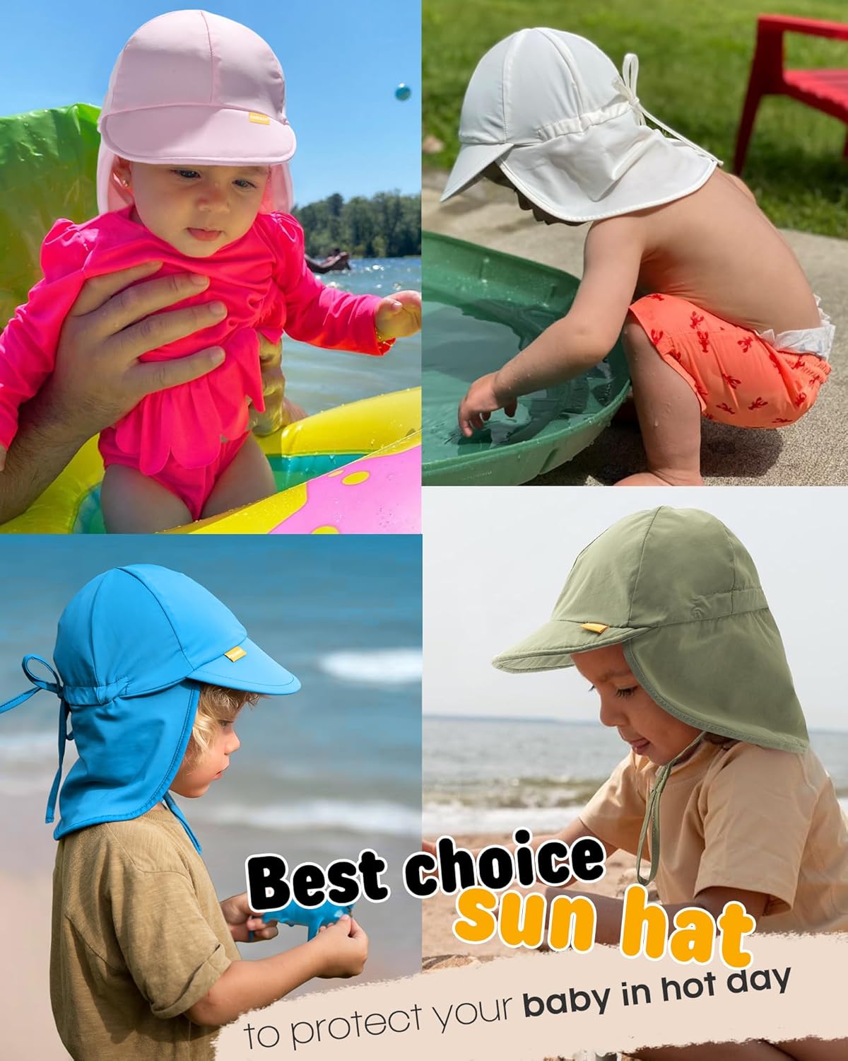 FURTALK Baby Sun Hat Summer Beach Hat UPF 50+ Adjustable Soft Baby Swim Hat with Neck Flap