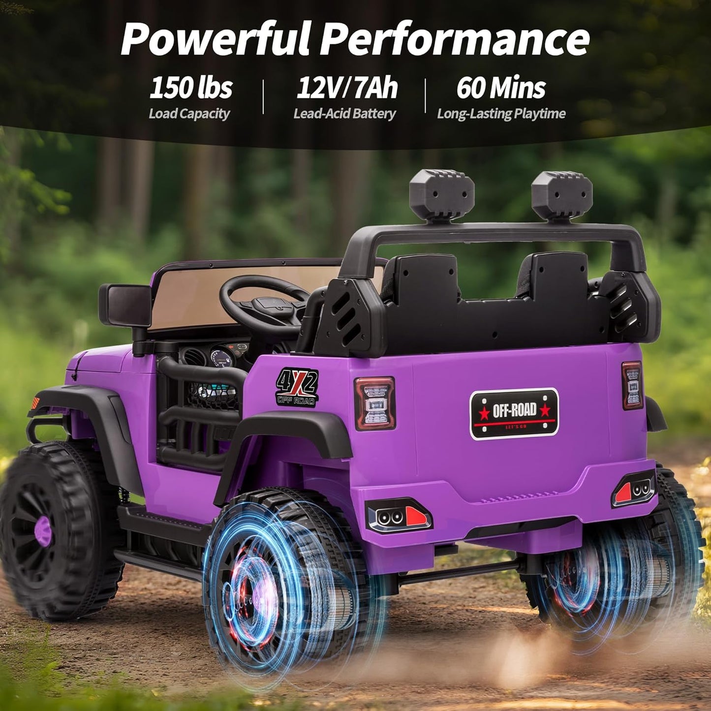 2 Seater Ride on Car Truck, 12V Kids Electric Ride on Toy for Big Kids Age 3-8 w/Remote Control- Purple