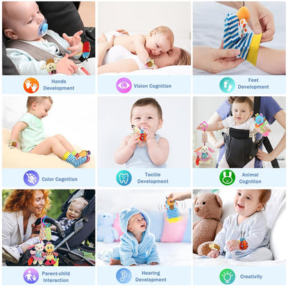 Baby Rattles & Socks - Wrist & Ankle Rattle Toys, Hanging Rattle, Activity Gift for Infants (12 B)