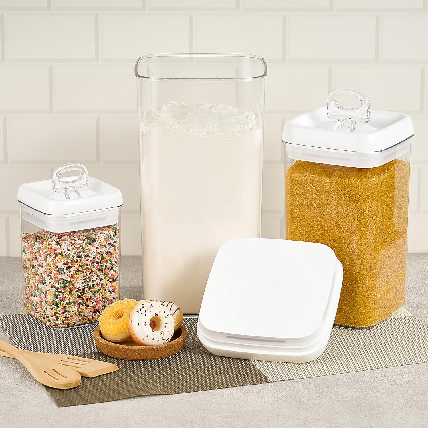 Felli Flip Tite Acrylic Food Storage Container with Lid 6” XL Air Tight Ring Seal Flip Top, Plastic