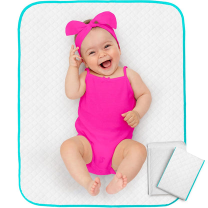 Baby Diaper Changing Mat - 31,5 x 25,5 inch Waterproof Portable Travel Changing Pad - Wipable Liners for Newborn Todlers Kids - Foldable Large Baby Nappy Changer Mat (White w/Turquoise Changing mat)