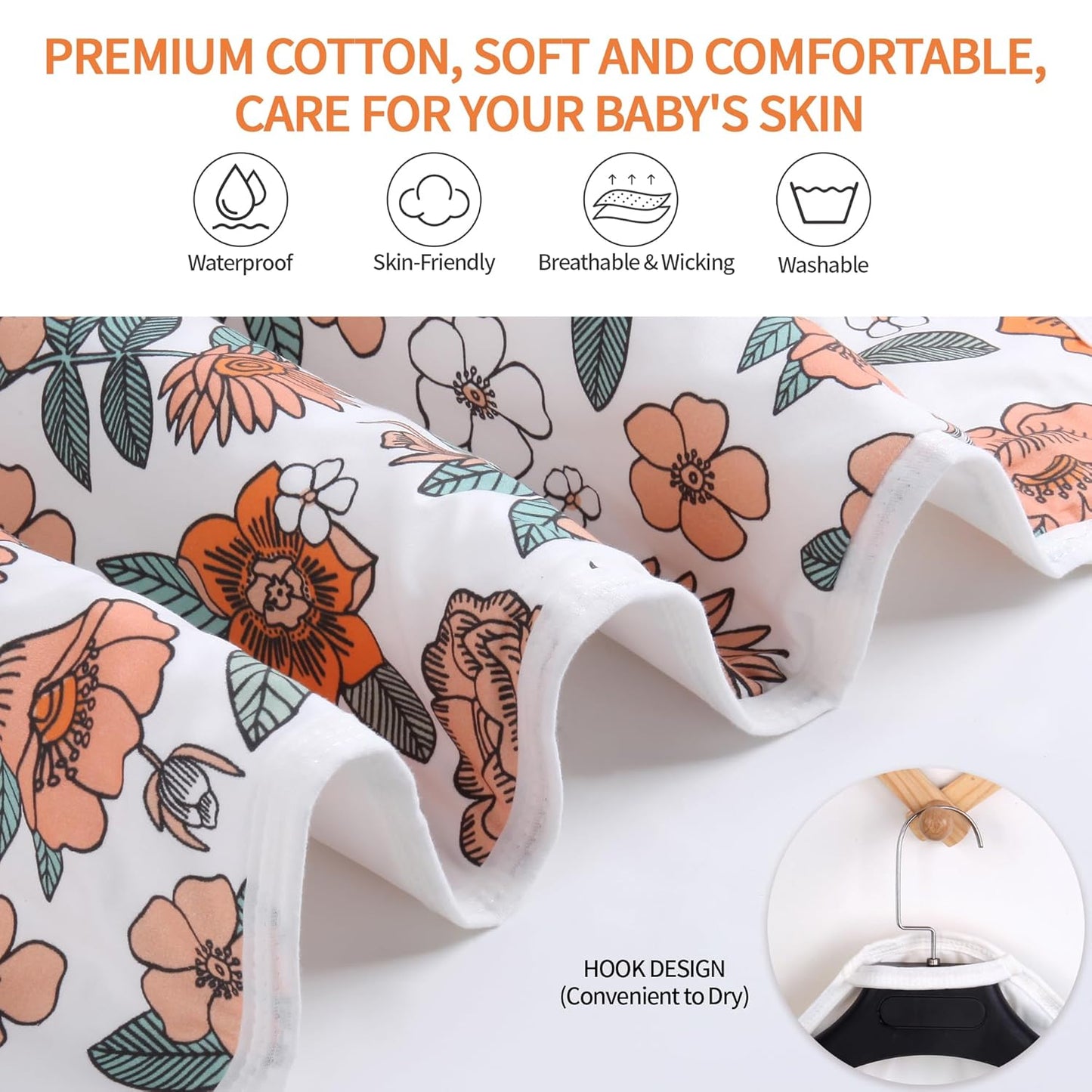 Diaper Changing Pads for Baby, Flower Change Mat, 3Layers Waterproof Change Pad Foldable Absorbent Mats for Women, Reusable Incontinence Underpads for Patient 24''x30''