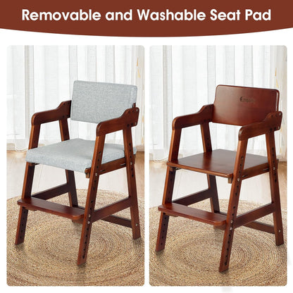 Ezebaby Wooden High Chair for Toddlers to Teens, Adjustable Kids Study & Dining Chair with Steps