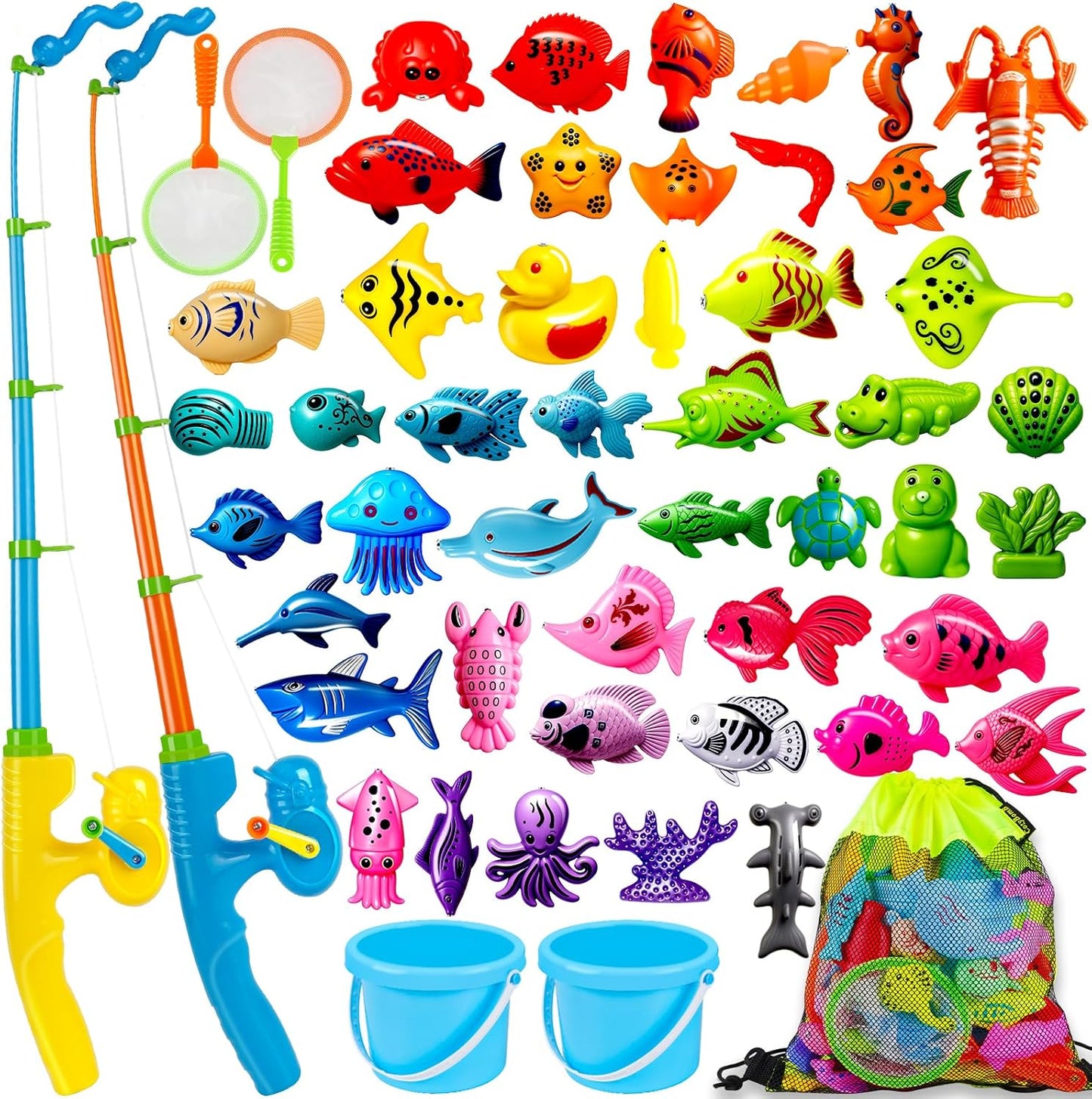 CozyBomB™ Magnetic Fishing Toys Game Set for Kids | Water Table Bathtub Kiddie Pool Party & Pole