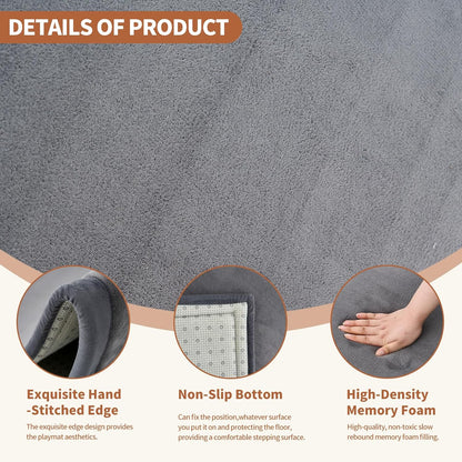 Baby Play Mat for Floor - 1.4" Thick Memory Foam Rug, 60"x60" Playpen Tummy Time Mat, Soft Velvet Nursery Rug, Large Padded Crawling Mat, Cushioned Pads for Playroom Toddlers, Infants, Yoga, Tatami