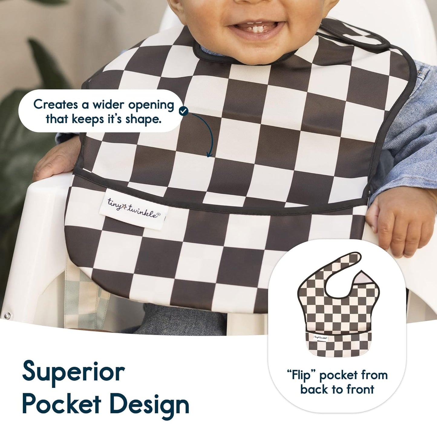 Tiny Twinkle Mess-Proof Baby Bib - Waterproof Bib for Baby Boy or Girl - Machine Washable