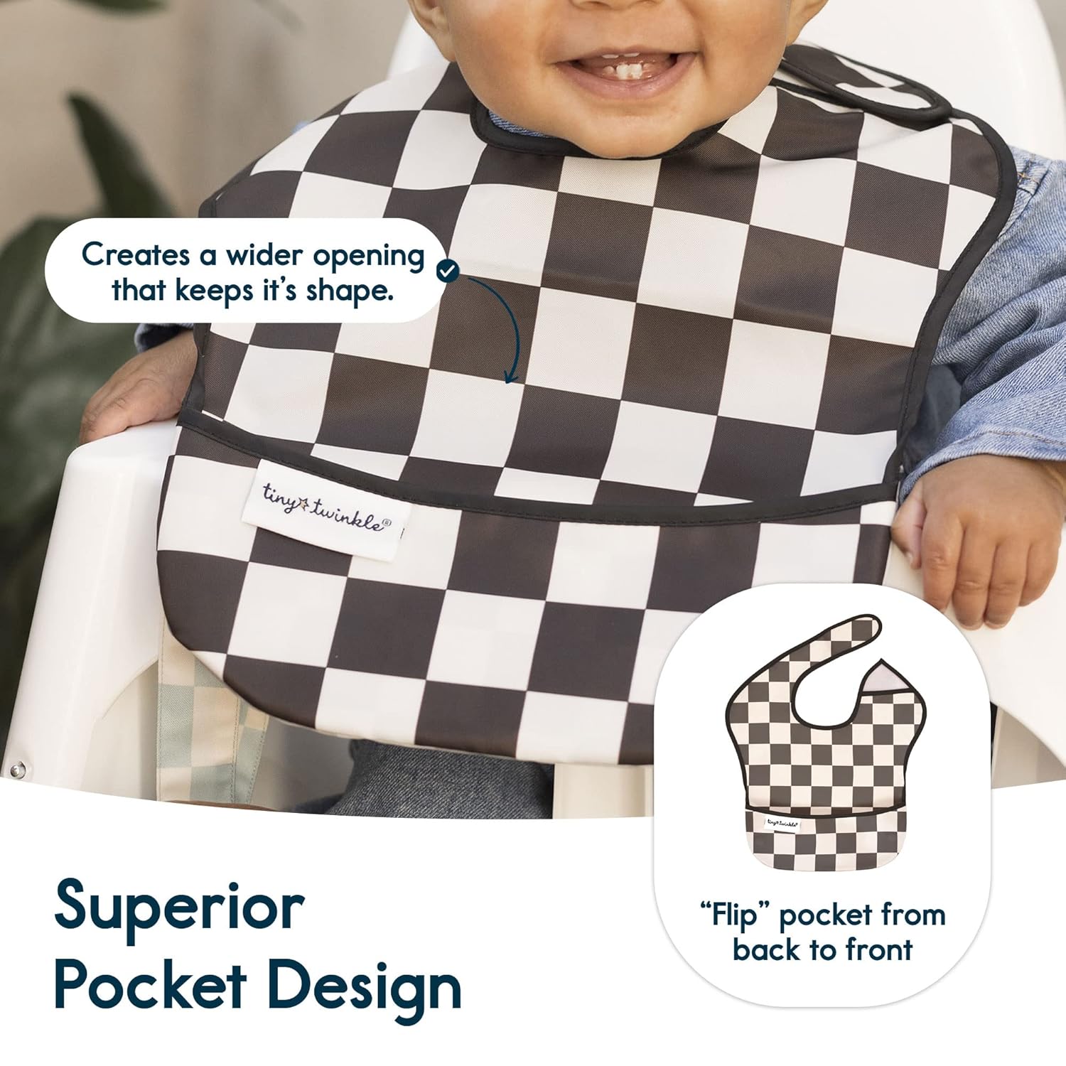 Tiny Twinkle Mess-Proof Baby Bib - Waterproof Bib for Baby Boy or Girl - Machine Washable