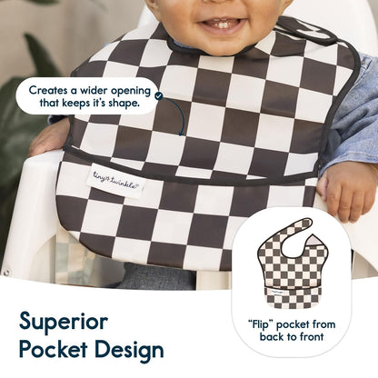 Tiny Twinkle Mess-Proof Baby Bib - Waterproof Bib for Baby Boy or Girl - Machine Washable