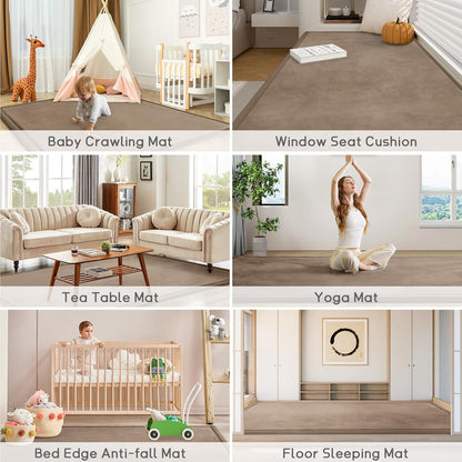 Baby Play Mat for Floor Tummy Time Nursery Rug Muscle Area Rug Playroom Rug Tatami 50 * 50" Memory Foam 1.3" Thick Crawling Mat For Babies,Toddlers, Infants, Kids,Floor Mat(Brown)