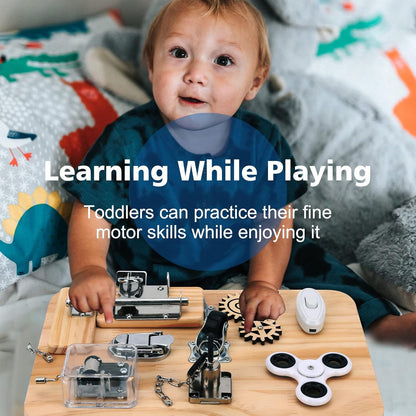 Wooden Montessori Toys Busy Board for 1 2 3 4 Year Old, Baby Toddler Sensory Toys, for Fine Motor Skills, for Autism ADHD
