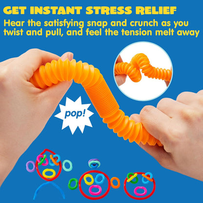 JOYIN 36 Pack Pop Tubes, Sensory Toys（Small） Fidget Tubes Party Favors - 9 Colors, Connectable and Extendable for Stress Relief - Perfect for Party, Classroom Exchange, School Reward
