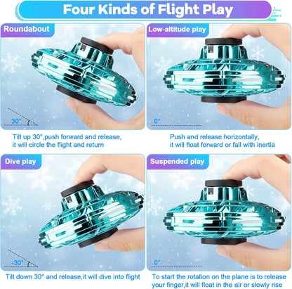 Flying Fidget Spinner,2024 Upgraded Flying Spinner Mini Hand Drone with 360 ° Rotating and LED Lights Outdoor Indoor Toy,Mini UFO Toy Drone for Boys Girls Adults(Green)