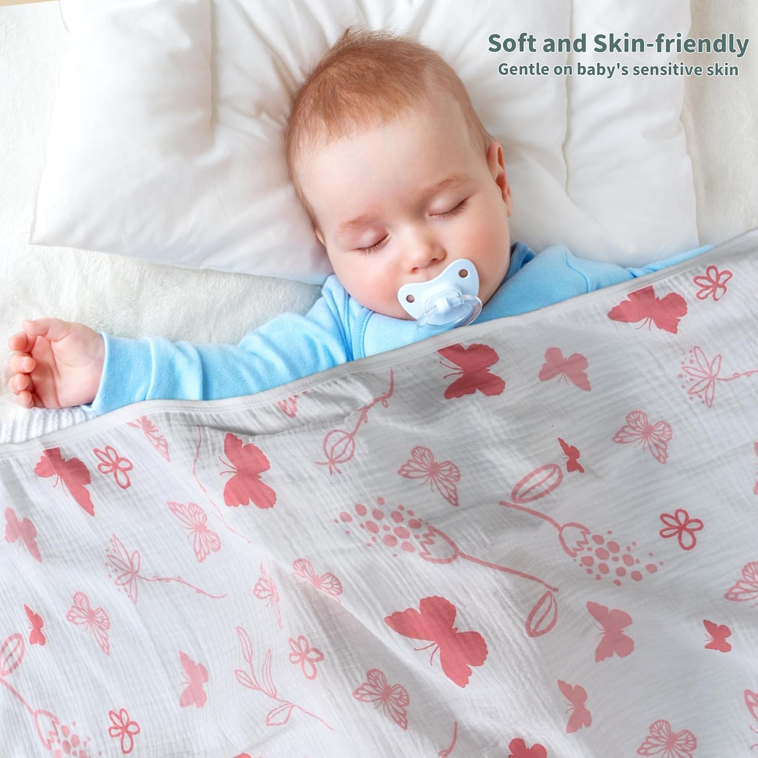 Muslin Swaddle Blankets for Newborn, 2 Pack Breathable Soft Receiving Blanket, Large 41 x 41 inches