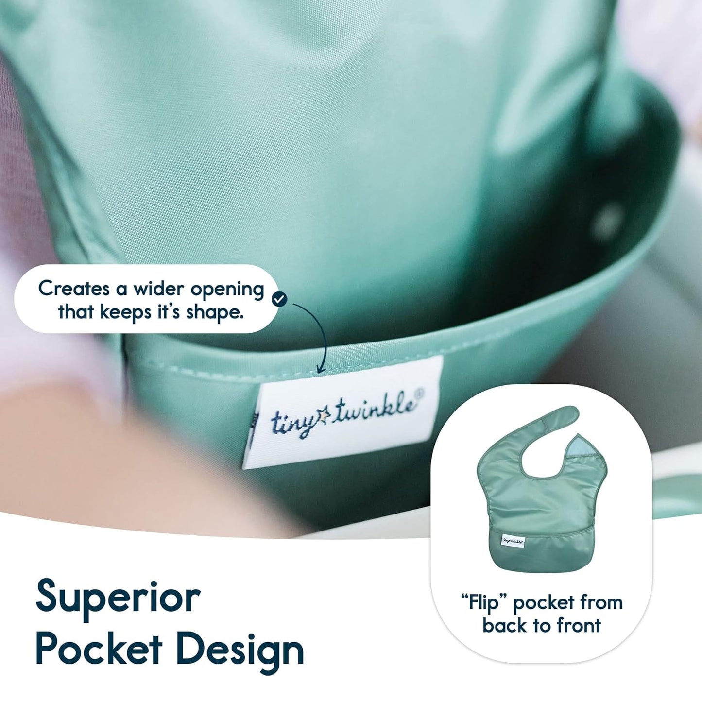 Tiny Twinkle Mess Proof Baby Bibs for Eating - Waterproof, Wipeable Bibs - Toddler Bibs - Travel