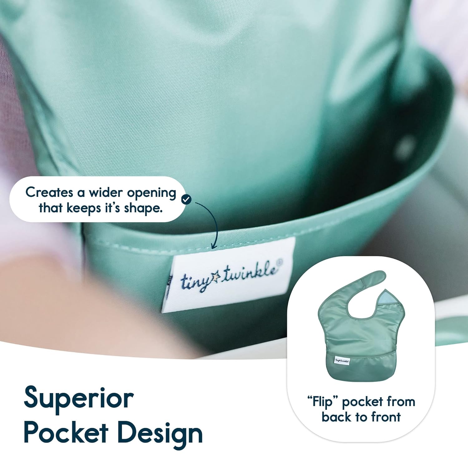 Tiny Twinkle Mess Proof Baby Bibs for Eating - Waterproof, Wipeable Bibs - Toddler Bibs - Travel