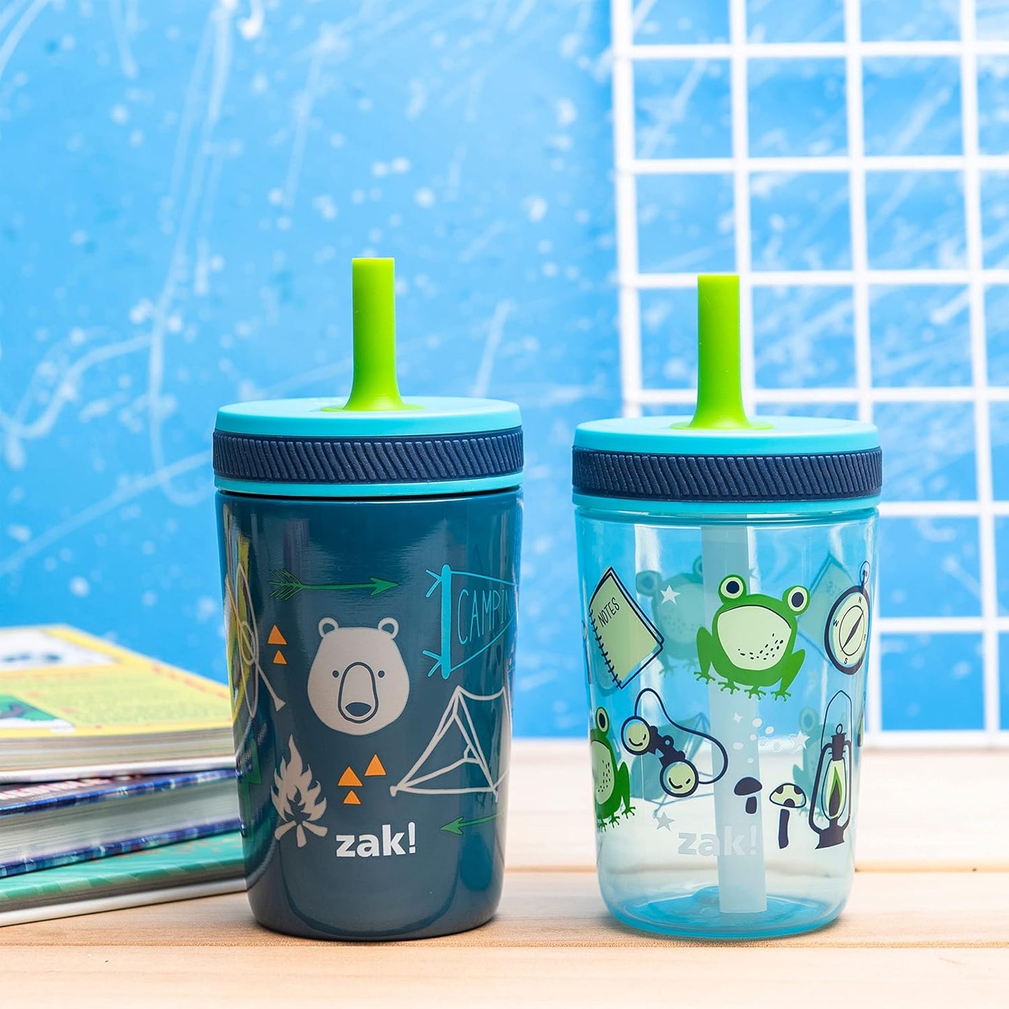 Zak Designs Campout and Camping Kelso Tumbler Set, Leak-Proof Screw-On Lid with Straw, Bundle for