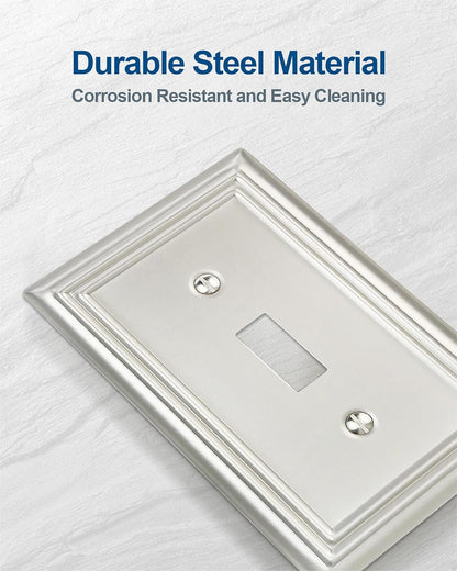 4-Pack Single Toggle Wall Plate, Metal Switch Plate Cover, Satin Nickel Light Switch Cover, Midsize, A031 Series
