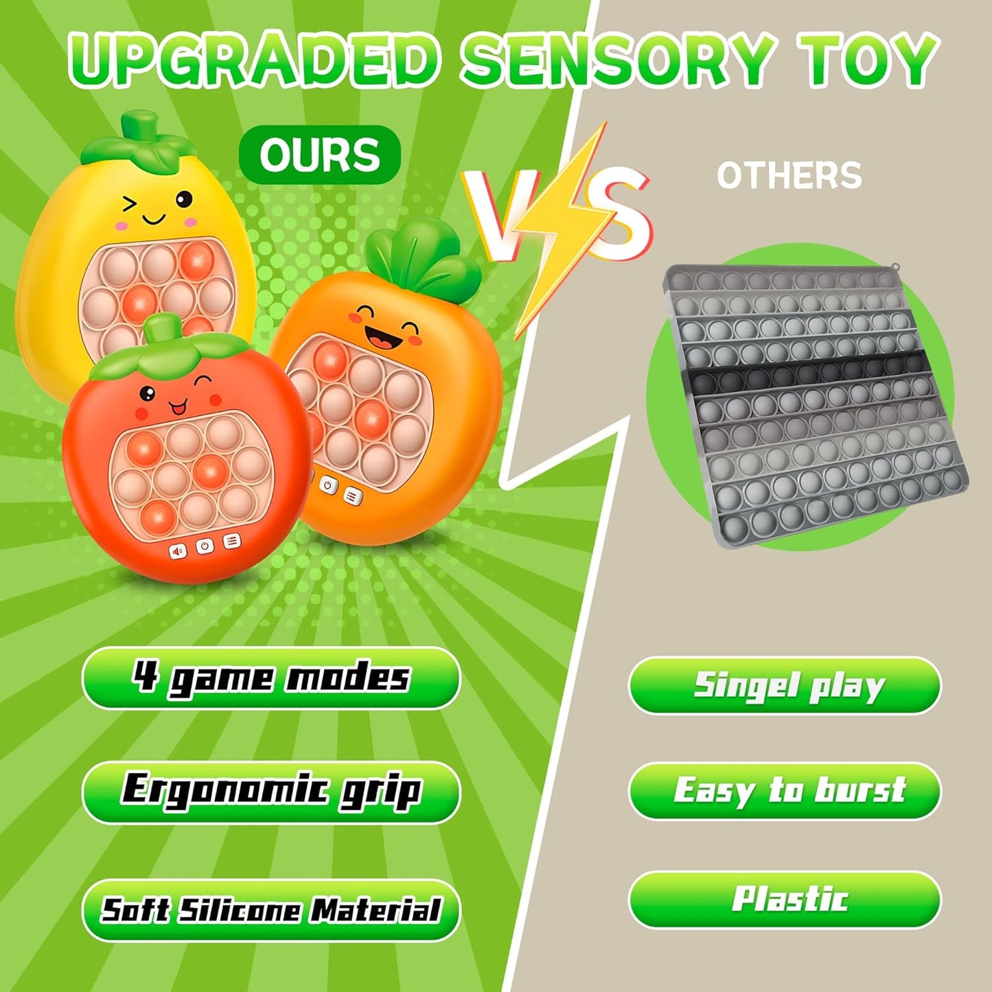 Fast Push Game, Pop Fidgets Toys, Fun Stress & Anxiety Relief Quick Push Pop Game, Autism Sensory Toys, Handheld Game Light Bubble Puzzle Toys for Kids Teens Adults