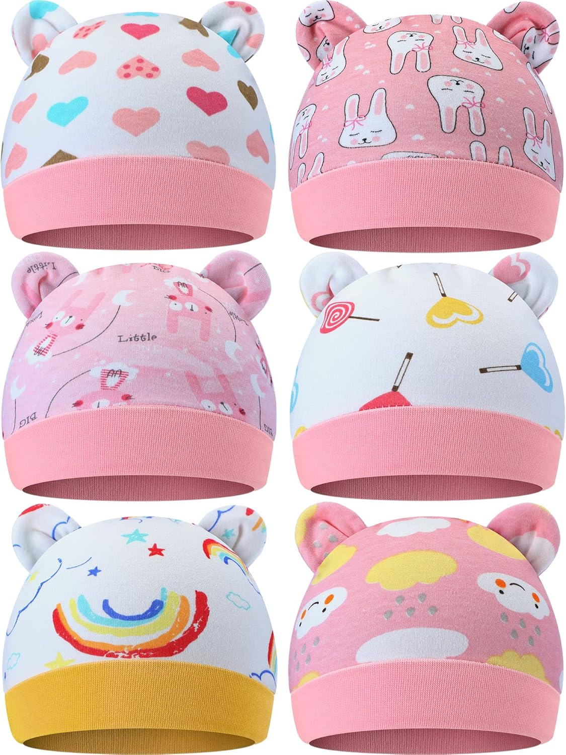 Geyoga 6 Pieces Newborn Baby Hat Bear Ears Infant Caps Baby Boy Girl Toddler Hats Infant Beanie Caps for 0-3 Months