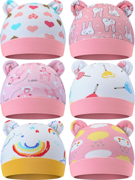 Geyoga 6 Pieces Newborn Baby Hat Bear Ears Infant Caps Baby Boy Girl Toddler Hats Infant Beanie Caps for 0-3 Months