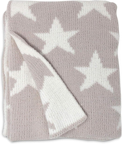 Living Textiles Grey Stars Chenille Soft Baby Blanket Reversible Premium Cozy Fabric for Best