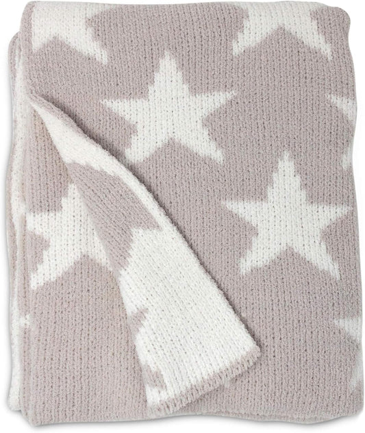 Living Textiles Grey Stars Chenille Soft Baby Blanket Reversible Premium Cozy Fabric for Best