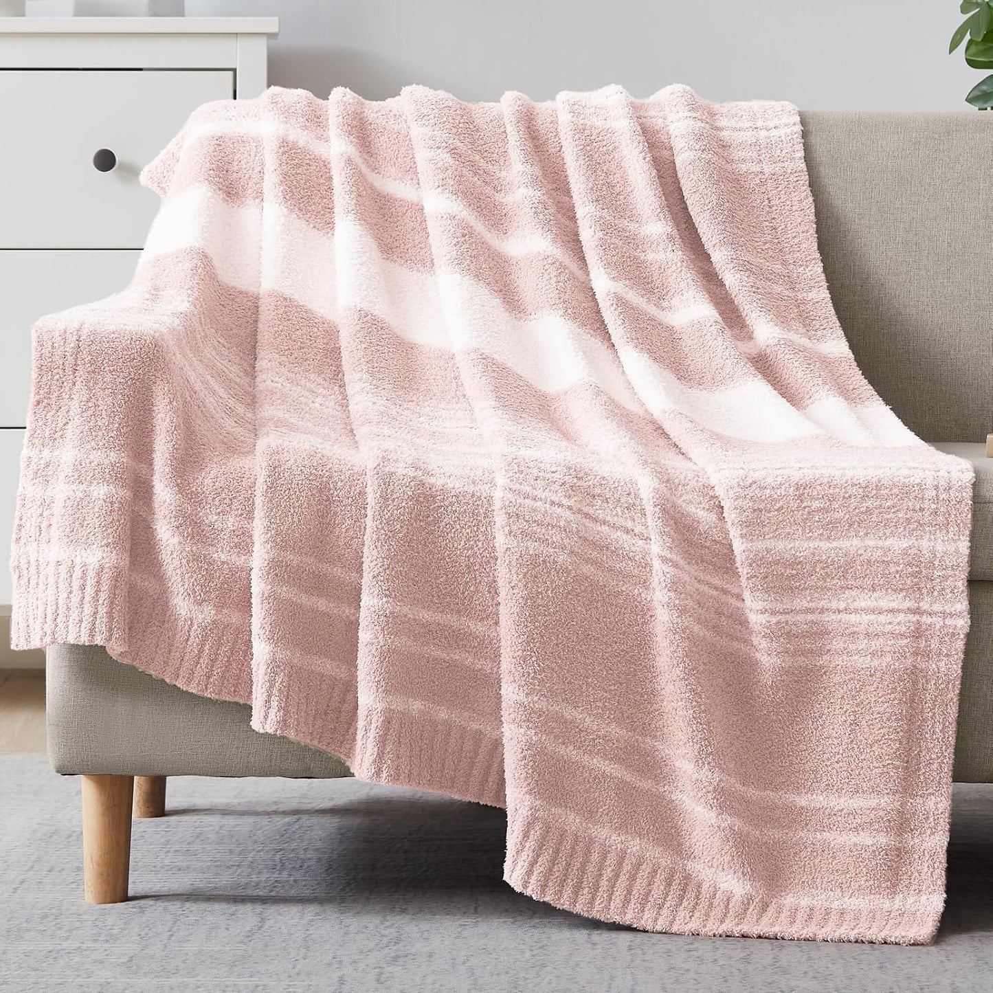 WRENGONGE Pink Throw Blanket, 50x70 Soft Cozy Striped Throw Blankets for Couch, Sofa, Bed, Travel